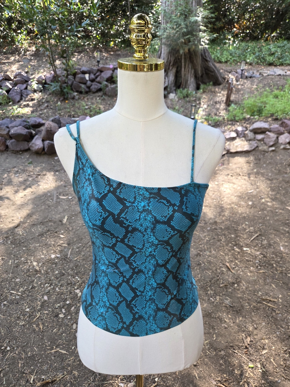 A. Byer Vintage Y2K Teal Snake Print Spaghetti Strap Tank Top